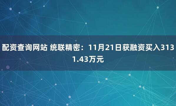配资查询网站 统联精密：11月21日获融资买入3131.43万元